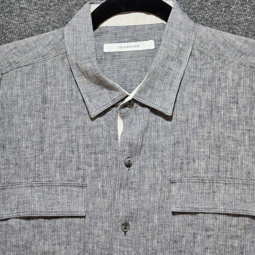 Men's 7 Diamonds Long Sleeve Button Shirt Size XL Cotton Linen Flip Cuff